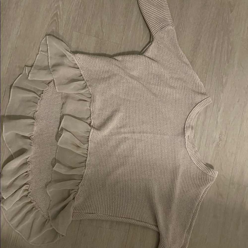 Blush pink chiffon trim ruffle sweater